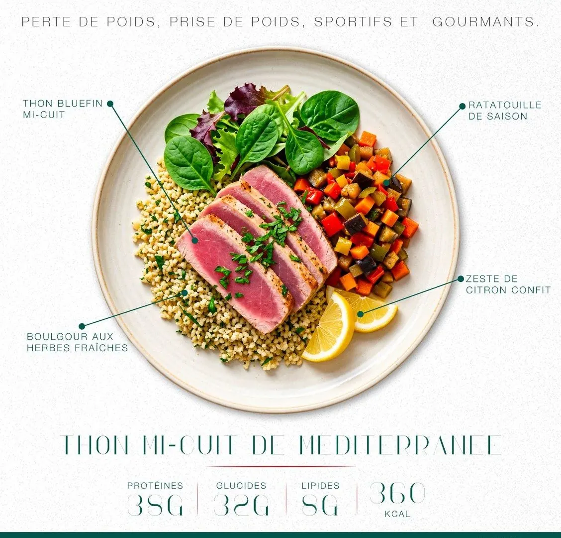 Thon mi-cuit de Méditerranée : composition du plat et valeurs nutritionnelles